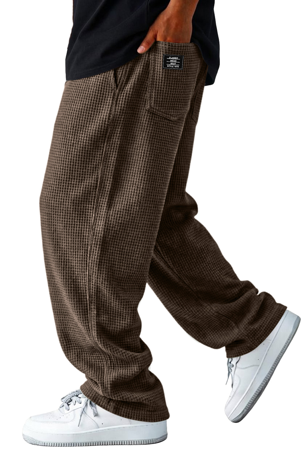 Men's Waffle-knit Casual Loose-fitting Trousers With Embroidered Logo