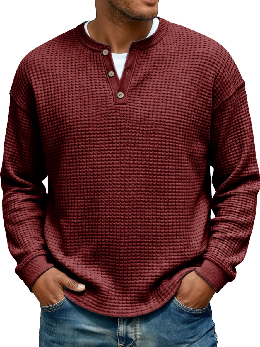 Men's Stylish Casual V-neck Long-sleeved Loose-fitting Henley
