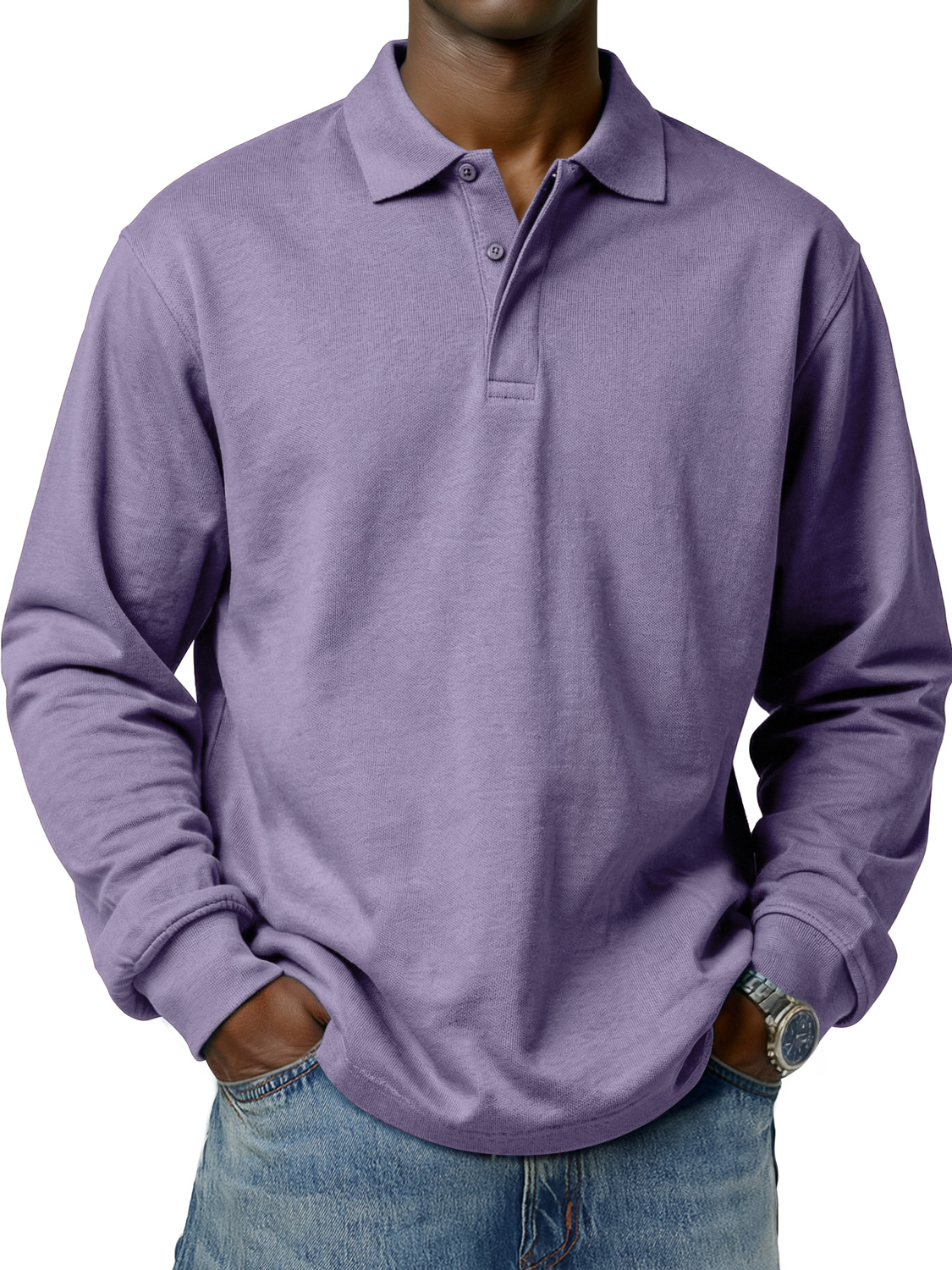 Men's Comfortable and Simple Double-Layer Collar Casual Long-Sleeve Polo Shirt