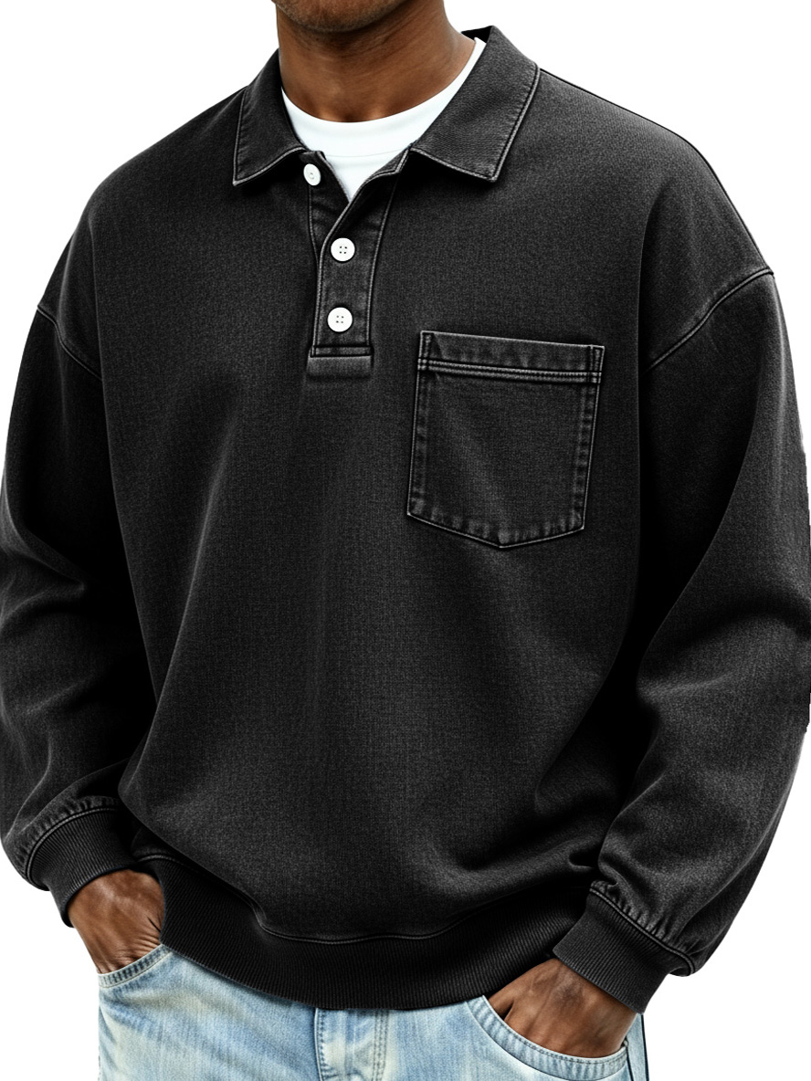 Men's Vintage Distressed Fashionable Lapel Pocket Polo Shirt