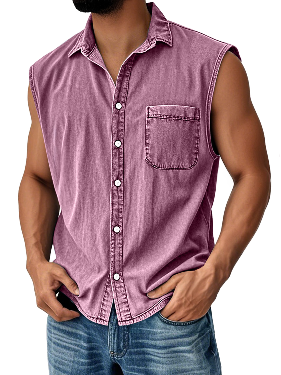 Men's Vintage Everyday Lapel Pocket Casual Sleeveless Shirt