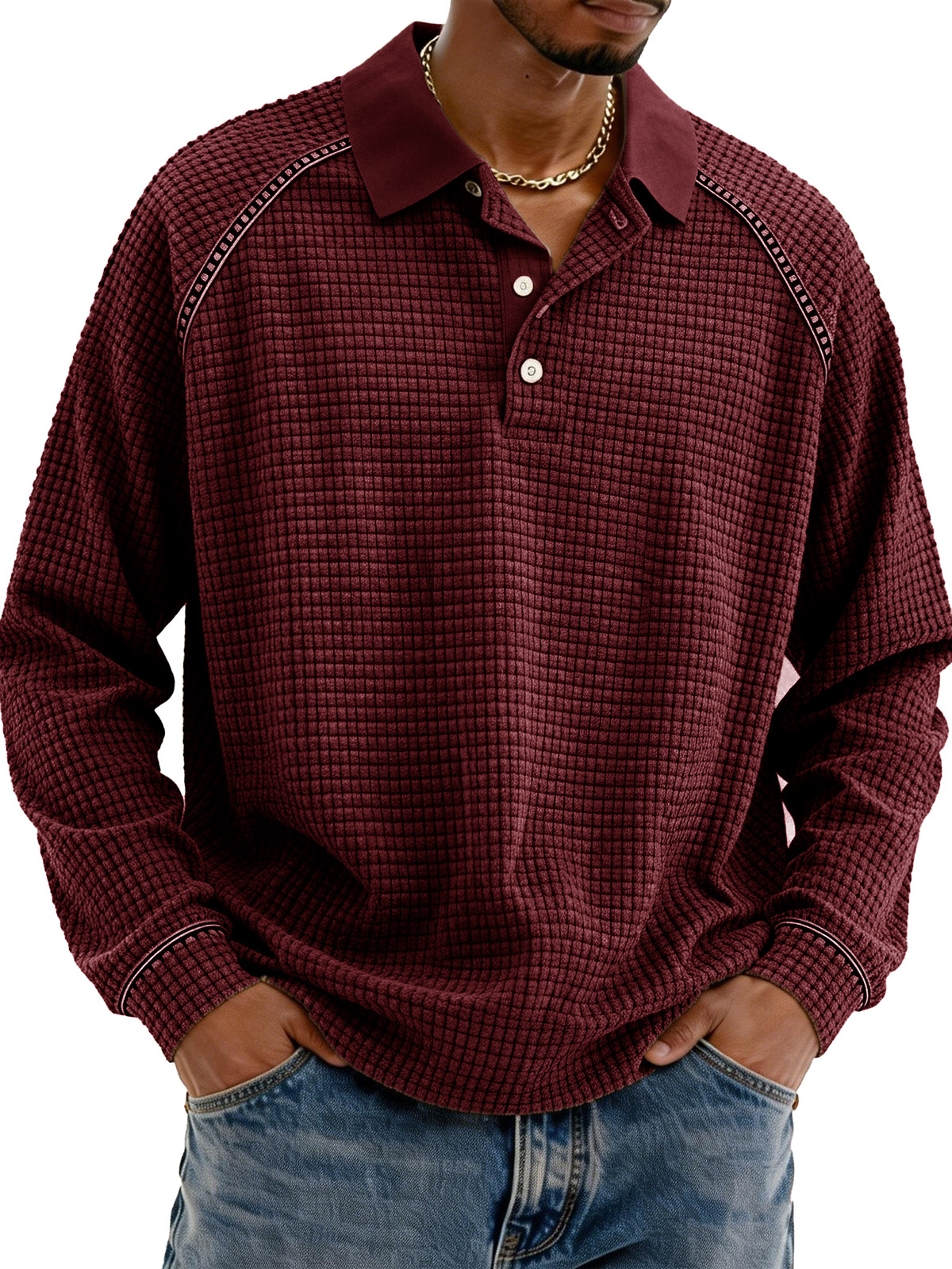 Fashionable Retro Straglan Lapel Long-sleeved Polo Shirt