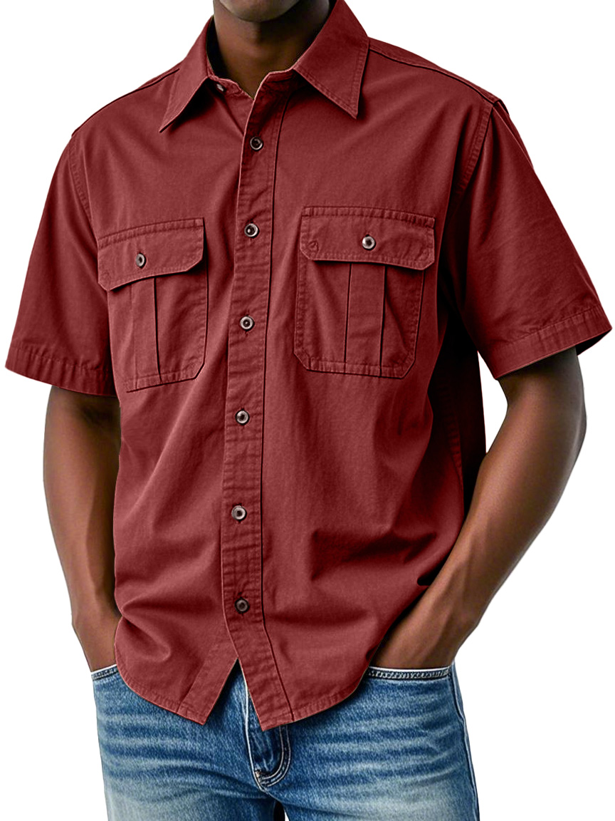 Men's Retro Everyday Double Pocket Workwear Short Sleeve Shirt