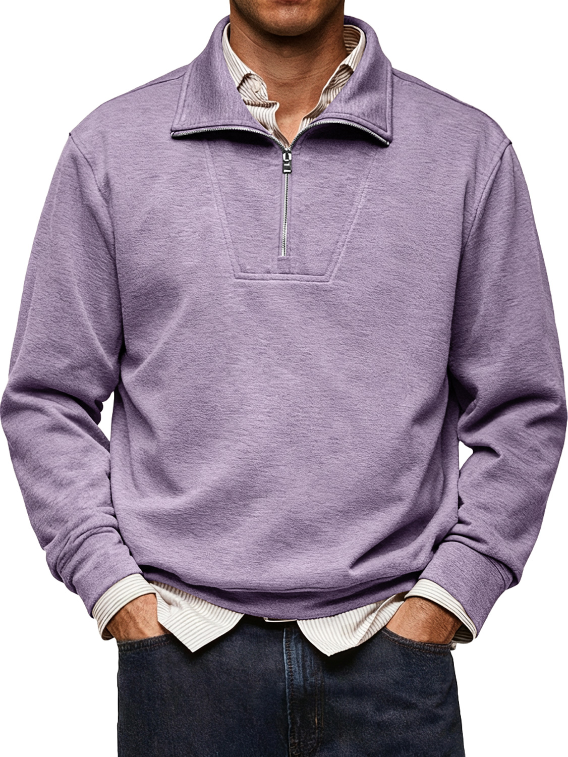 Men's Simple Comfortable Stand Collar Zipper Design Casual Thin Sweatshirt
