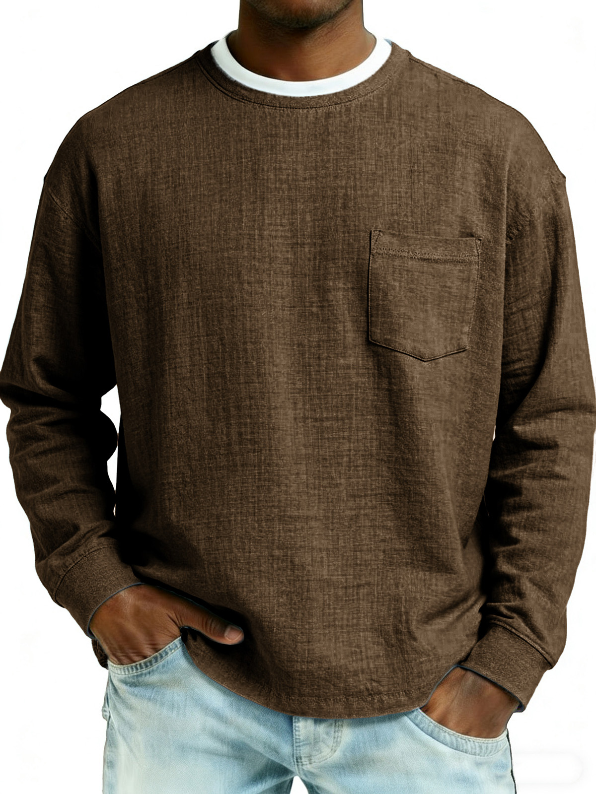 Men's Fashionable Casual Linen Fabric Pocket Long-Sleeved Top