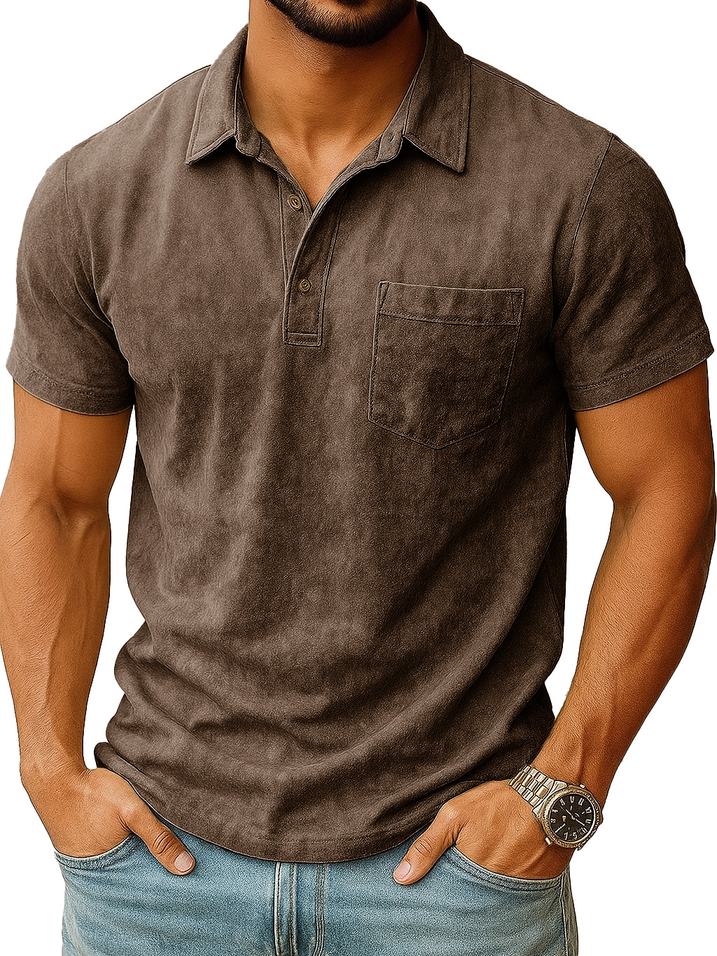  Men's Retro Outdoor Distressed Lapel Short-sleeved Pocket Polo Shirt 