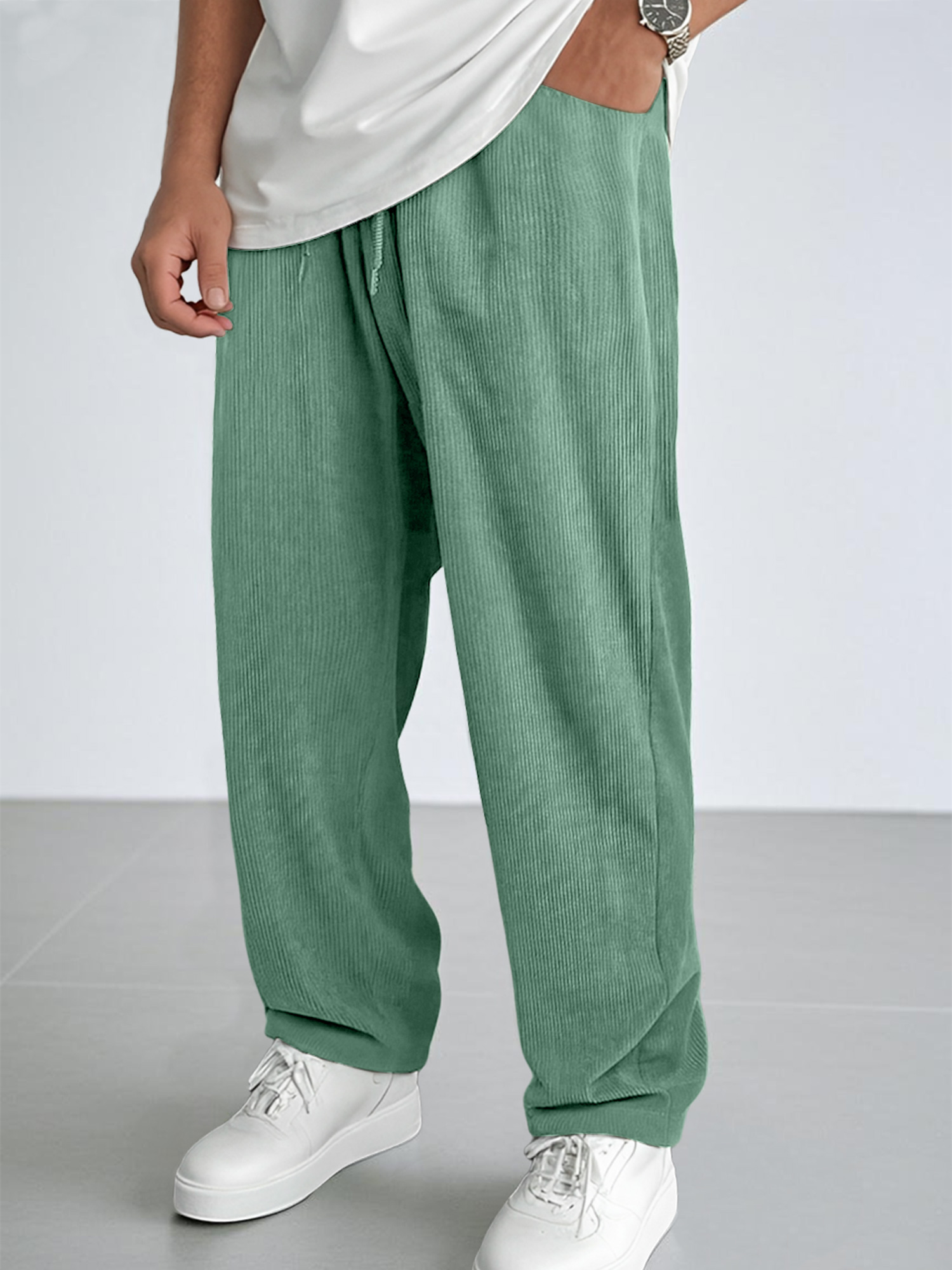 Men's Everyday Corduroy Tight Waist Casual Solid Color Comfortable Trousers