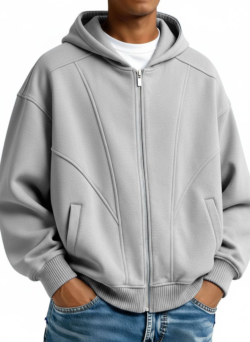  Men's Stylish Casual Loose-fitting Zippered Hooded Sweatshirt 