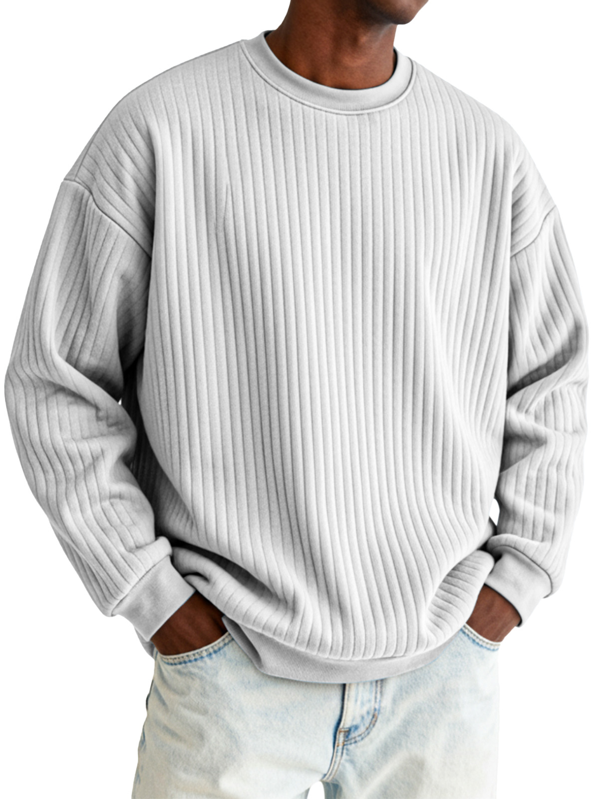 Basic Casual Vertical Pit Round Neck Long-sleeved Sweatshirt