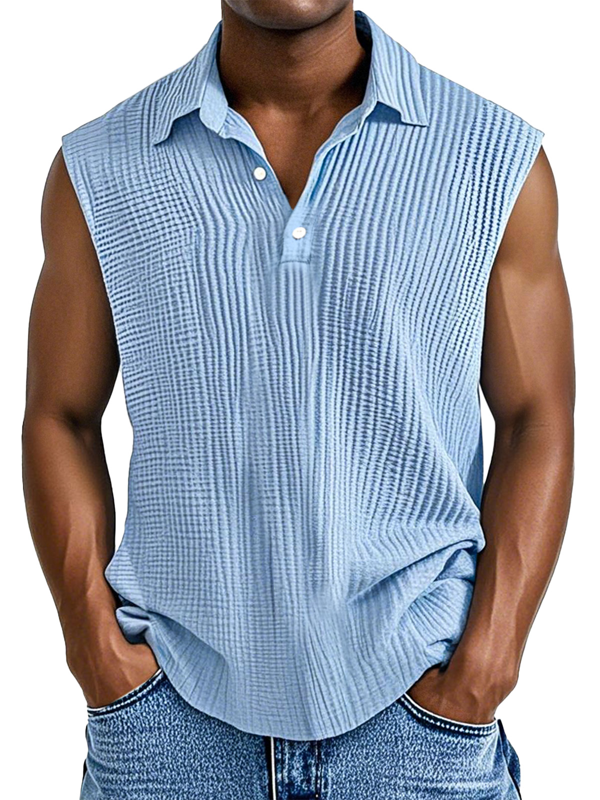 Men's Daily Casual Simple Pleated Texture Sleeveless Polo Shirt