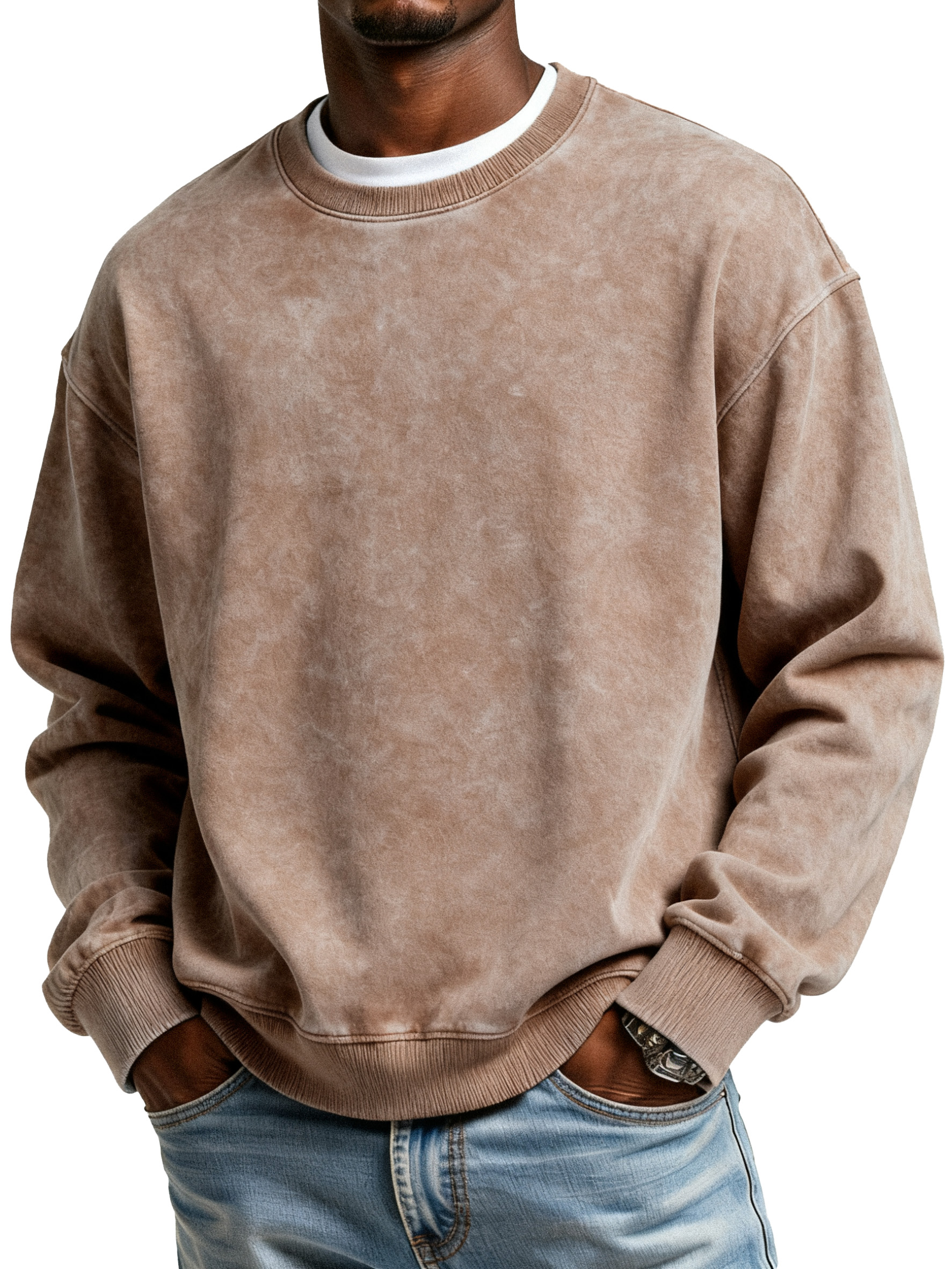 Heavy Washed Distressed Round Neck Pure Cotton Popular Off-shoulder Round Neck Sweatshirt