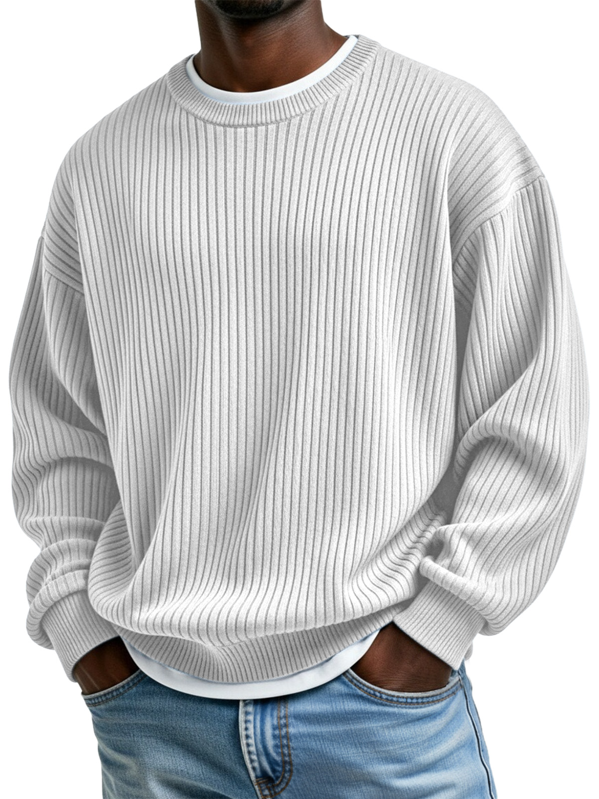 Basic Casual Ribbed Crew Neck Long-sleeved Sweatshirt