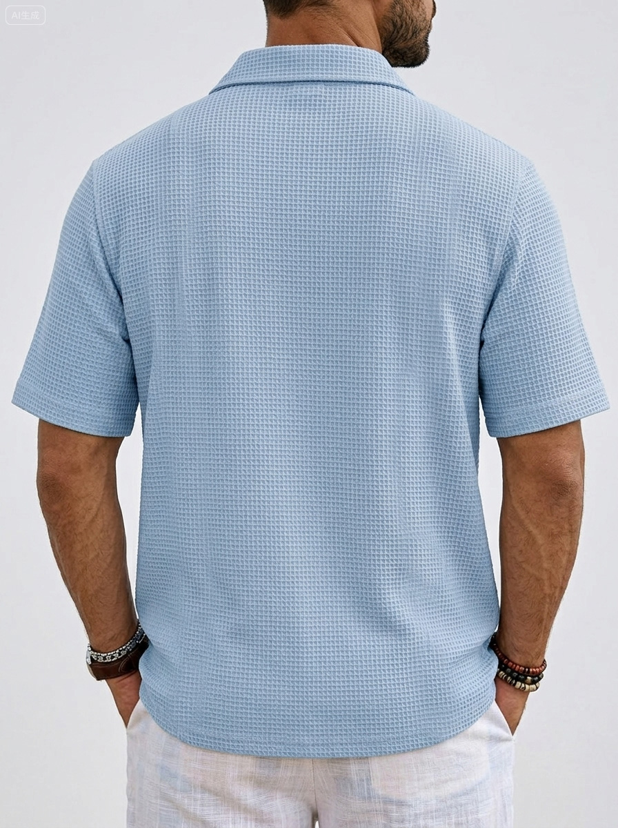 Men's Casual Waffle Lapel Short Sleeve Polo Shirt