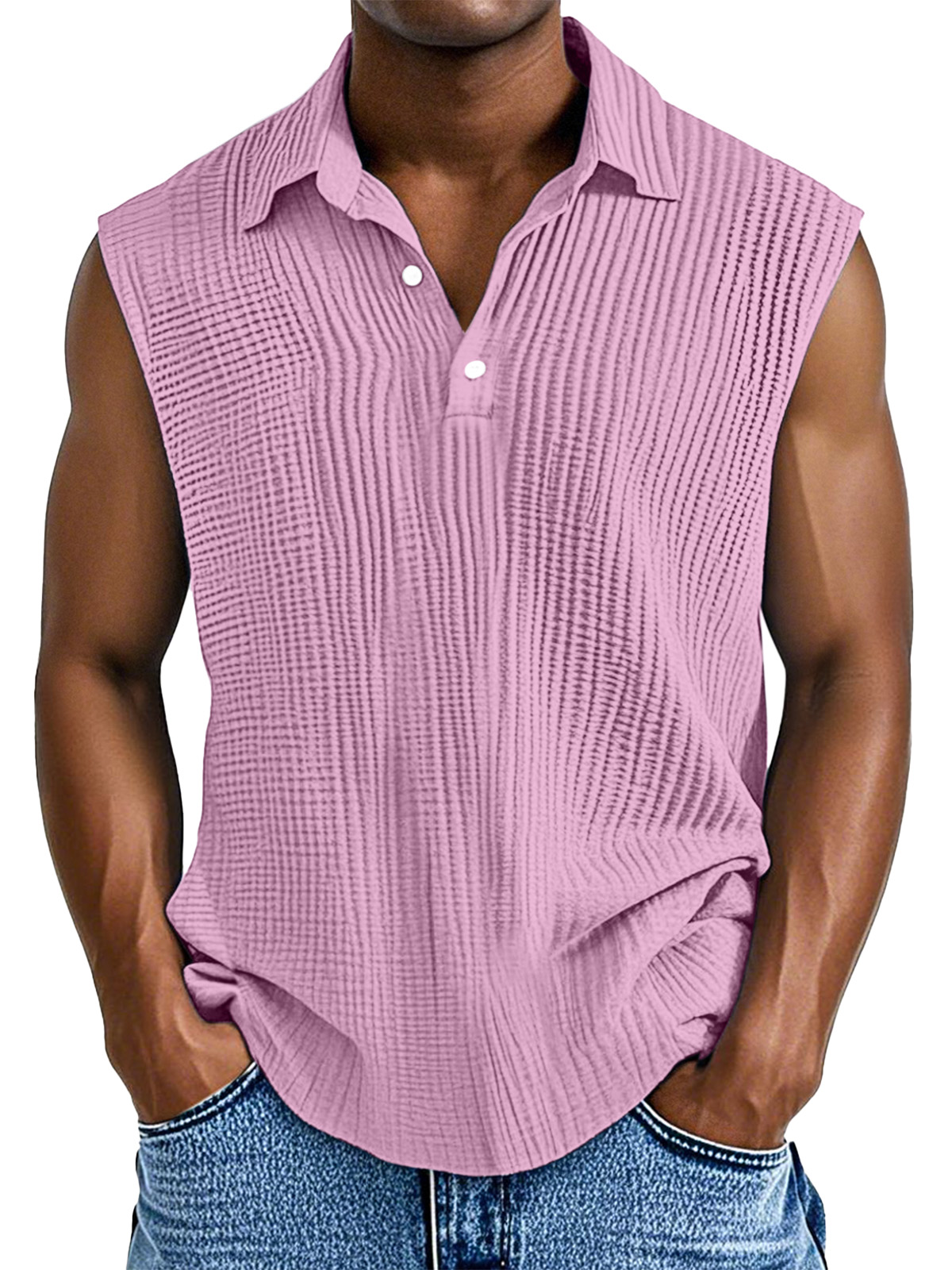 Men's Daily Casual Simple Pleated Texture Sleeveless Polo Shirt