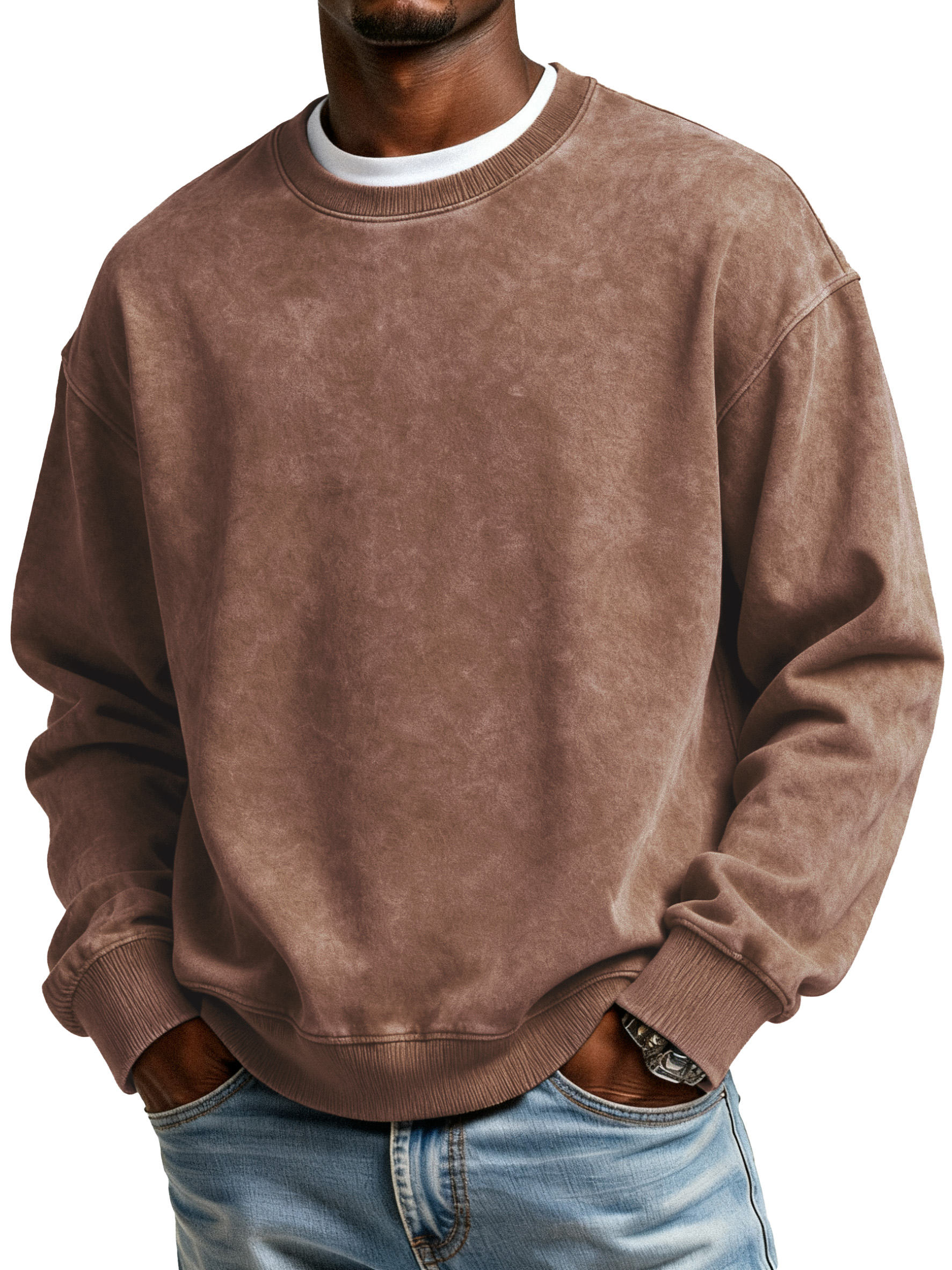 Heavy Washed Distressed Round Neck Pure Cotton Popular Off-shoulder Round Neck Sweatshirt