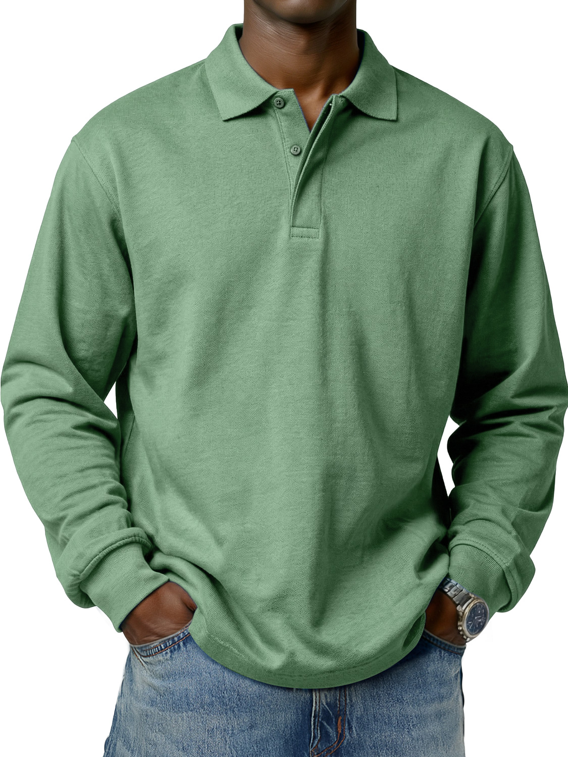 Men's Comfortable and Simple Double-Layer Collar Casual Long-Sleeve Polo Shirt