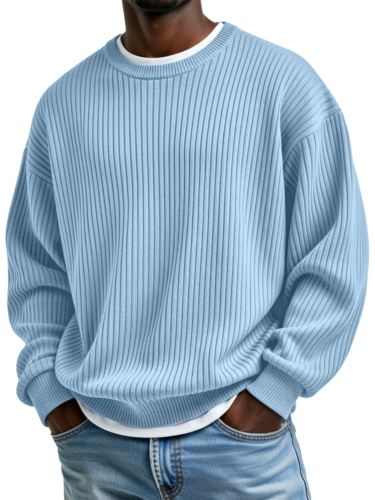 Basic Casual Ribbed Crew Neck Long-sleeved Sweatshirt