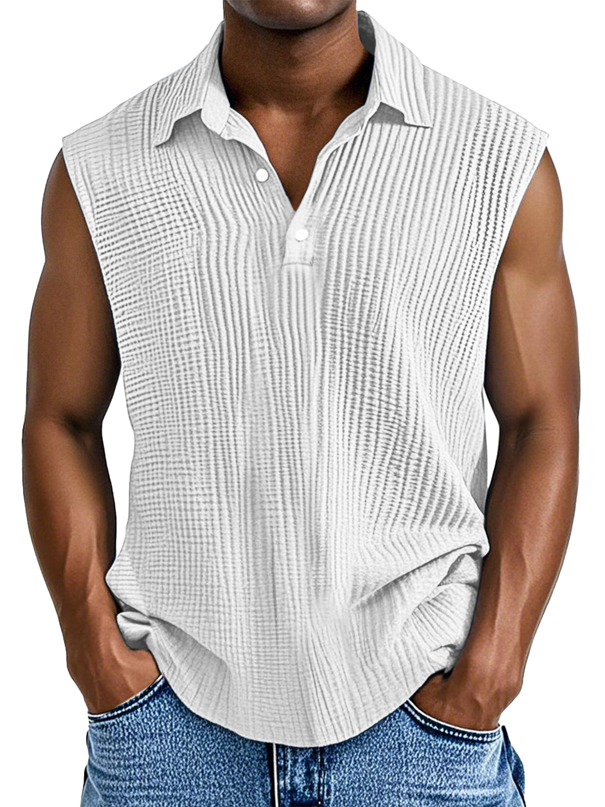 Men's Daily Casual Simple Pleated Texture Sleeveless Polo Shirt