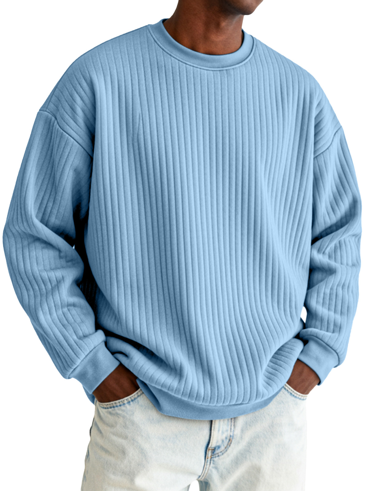 Basic Casual Vertical Pit Round Neck Long-sleeved Sweatshirt