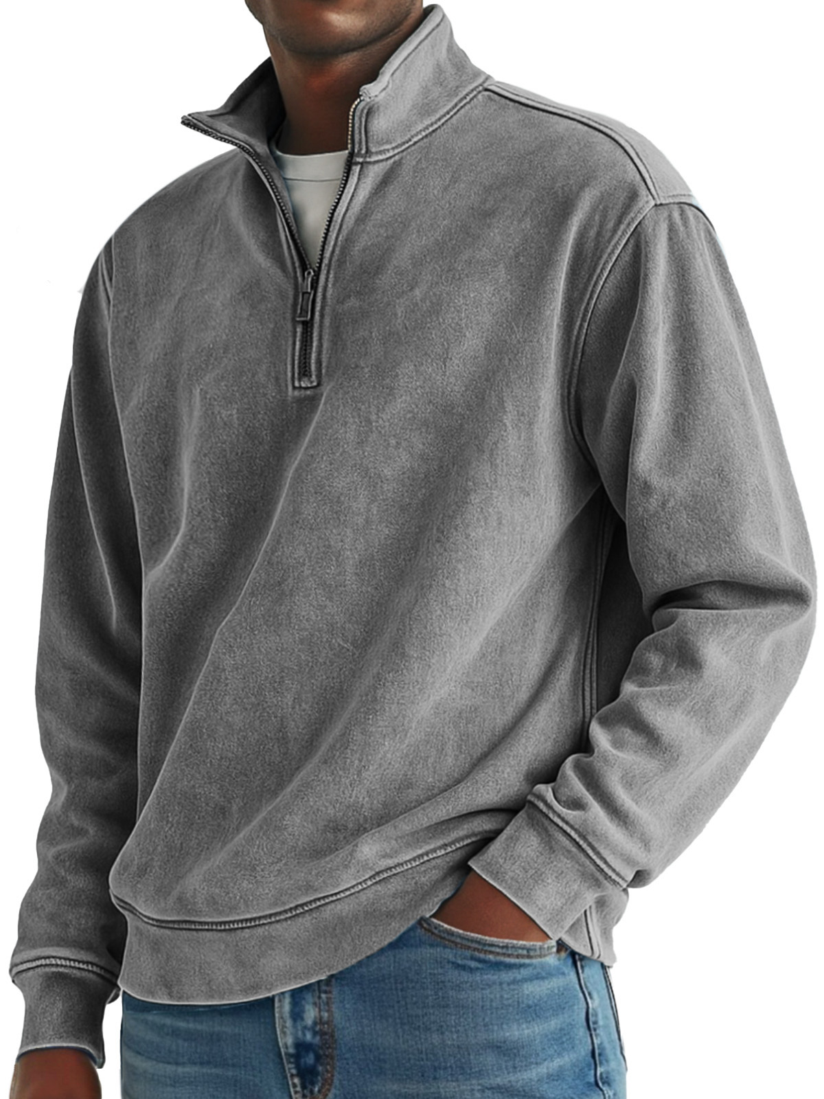 Men's Simple Retro Solid Color Quarter Zip Sweatshirt