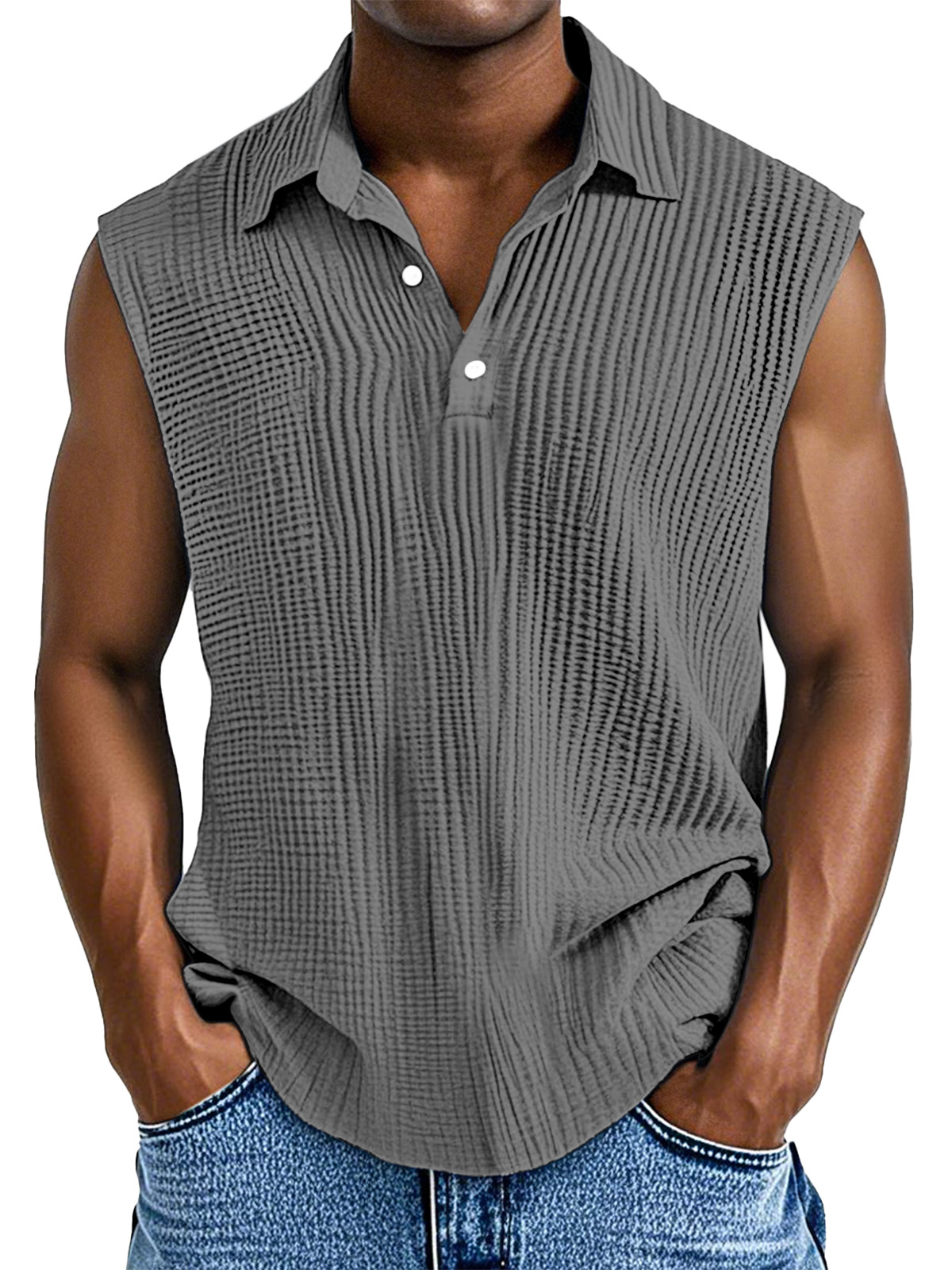 Men's Daily Casual Simple Pleated Texture Sleeveless Polo Shirt