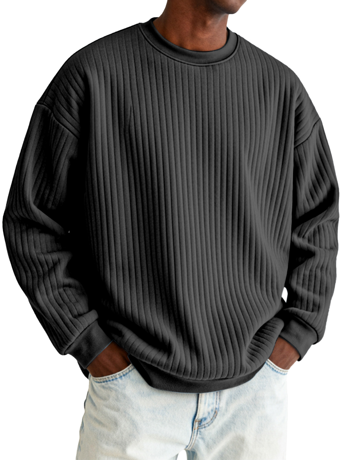 Basic Casual Vertical Pit Round Neck Long-sleeved Sweatshirt