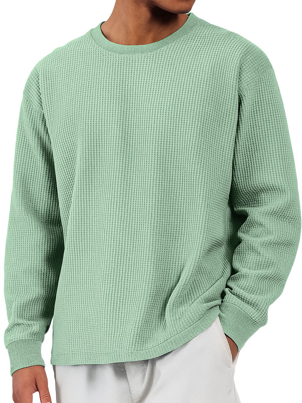 Men's Casual Waffle Crew Neck Comfortable Long Sleeve T-shirt