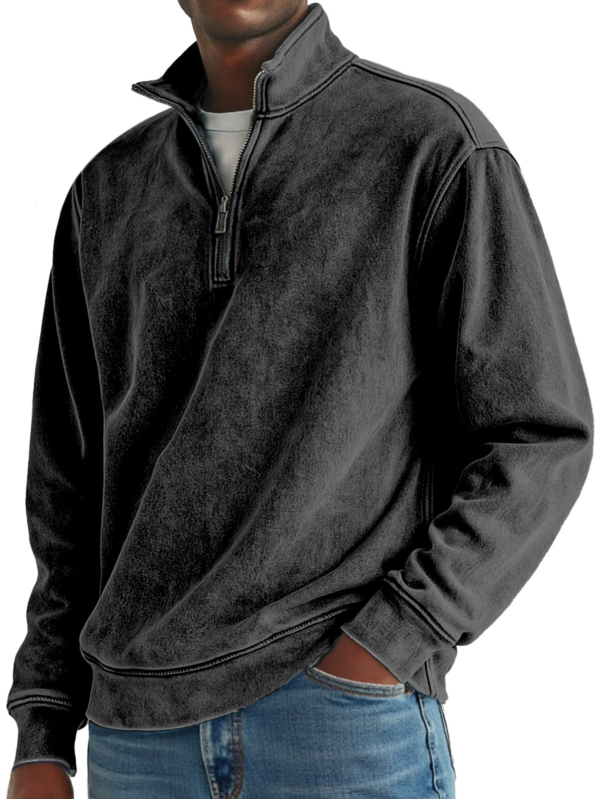 Men's Simple Retro Solid Color Quarter Zip Sweatshirt