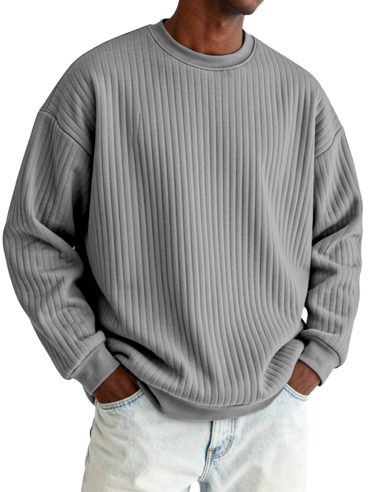 Basic Casual Vertical Pit Round Neck Long-sleeved Sweatshirt