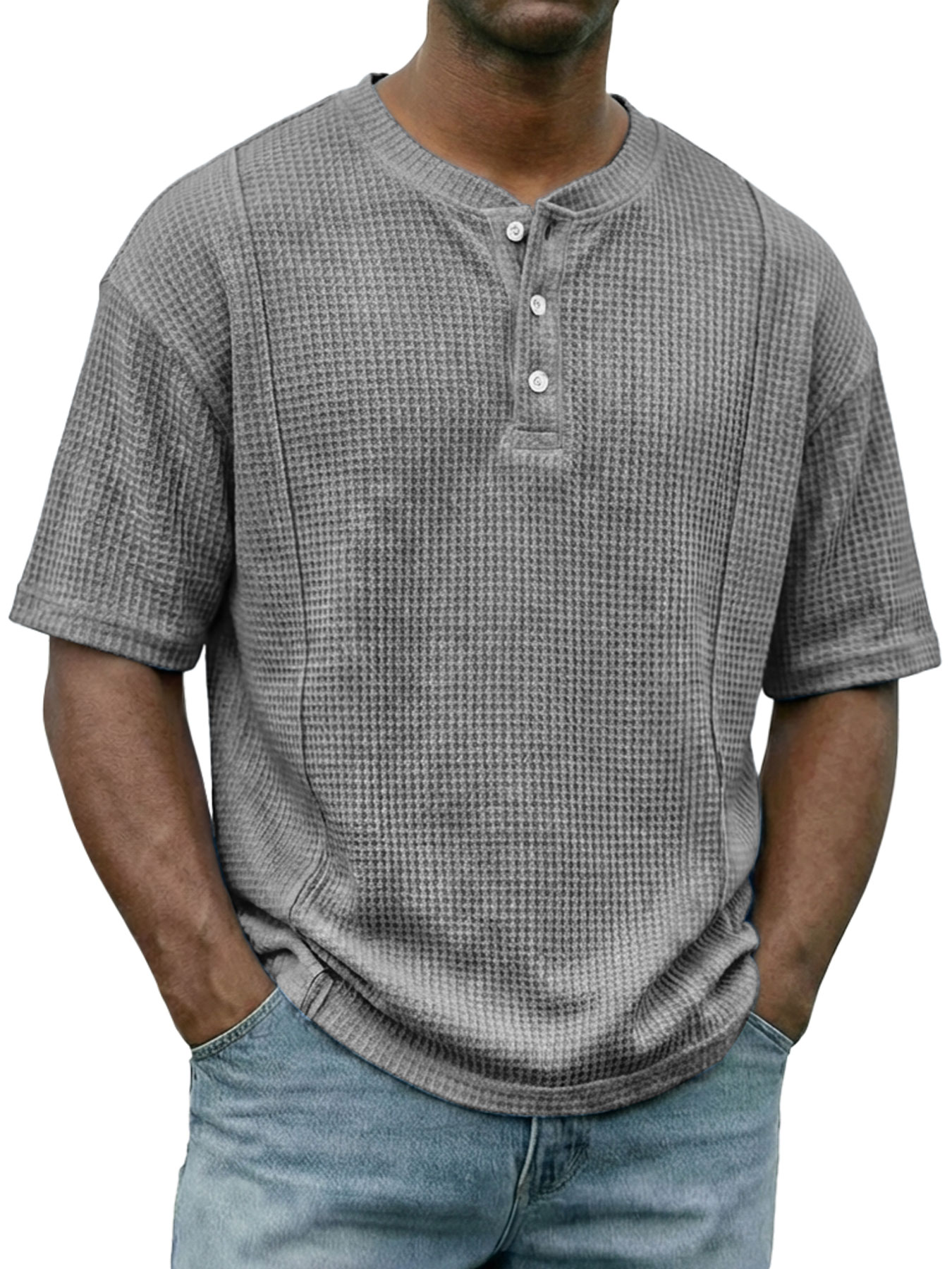 Men's Everyday Waffle-knit Deconstructed Casual Short-sleeved Henley Shirt