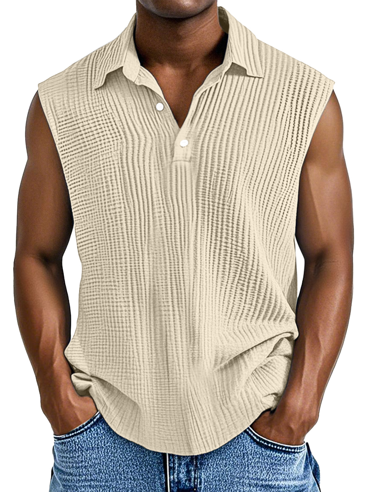 Men's Daily Casual Simple Pleated Texture Sleeveless Polo Shirt