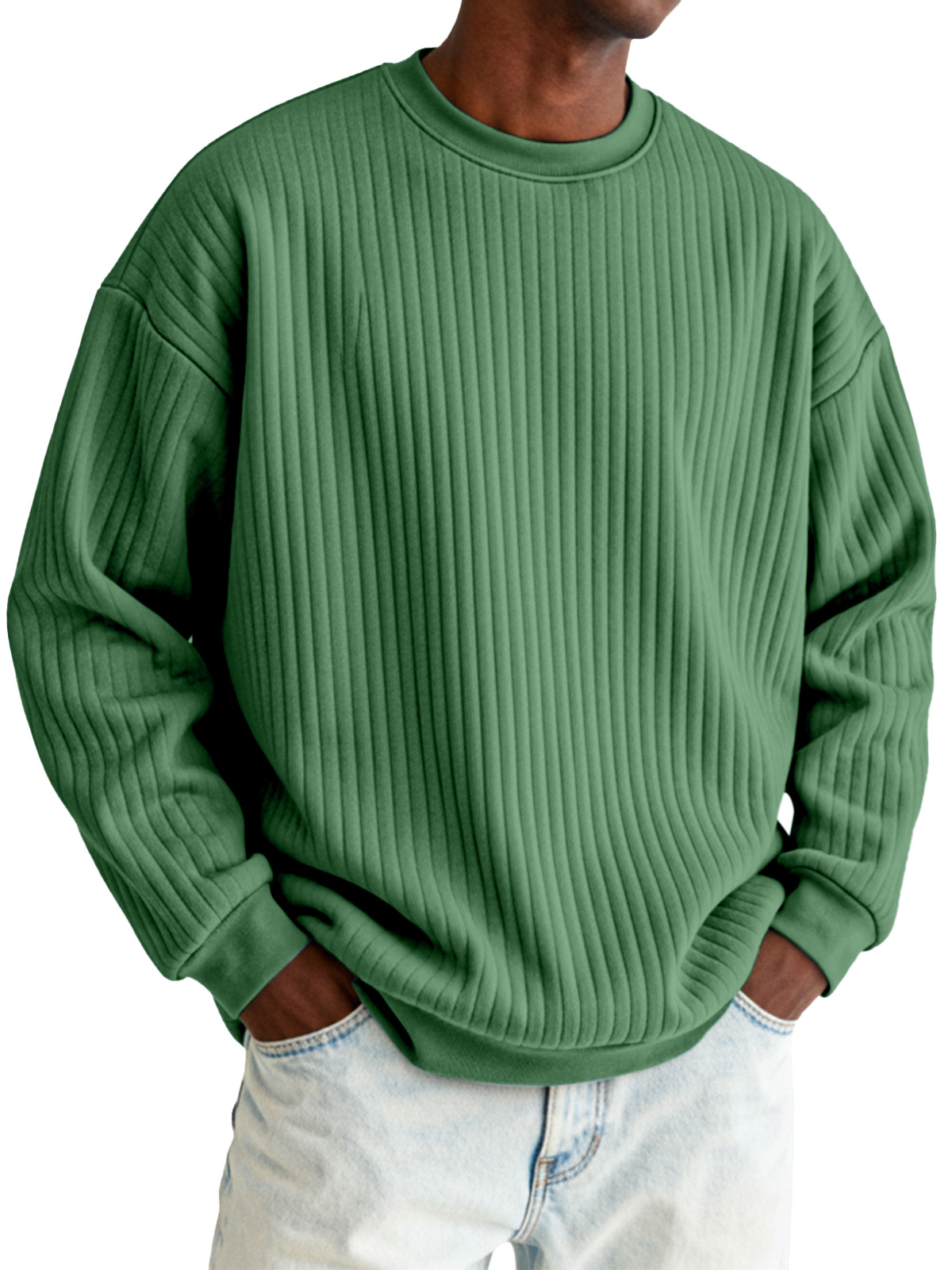 Basic Casual Vertical Pit Round Neck Long-sleeved Sweatshirt