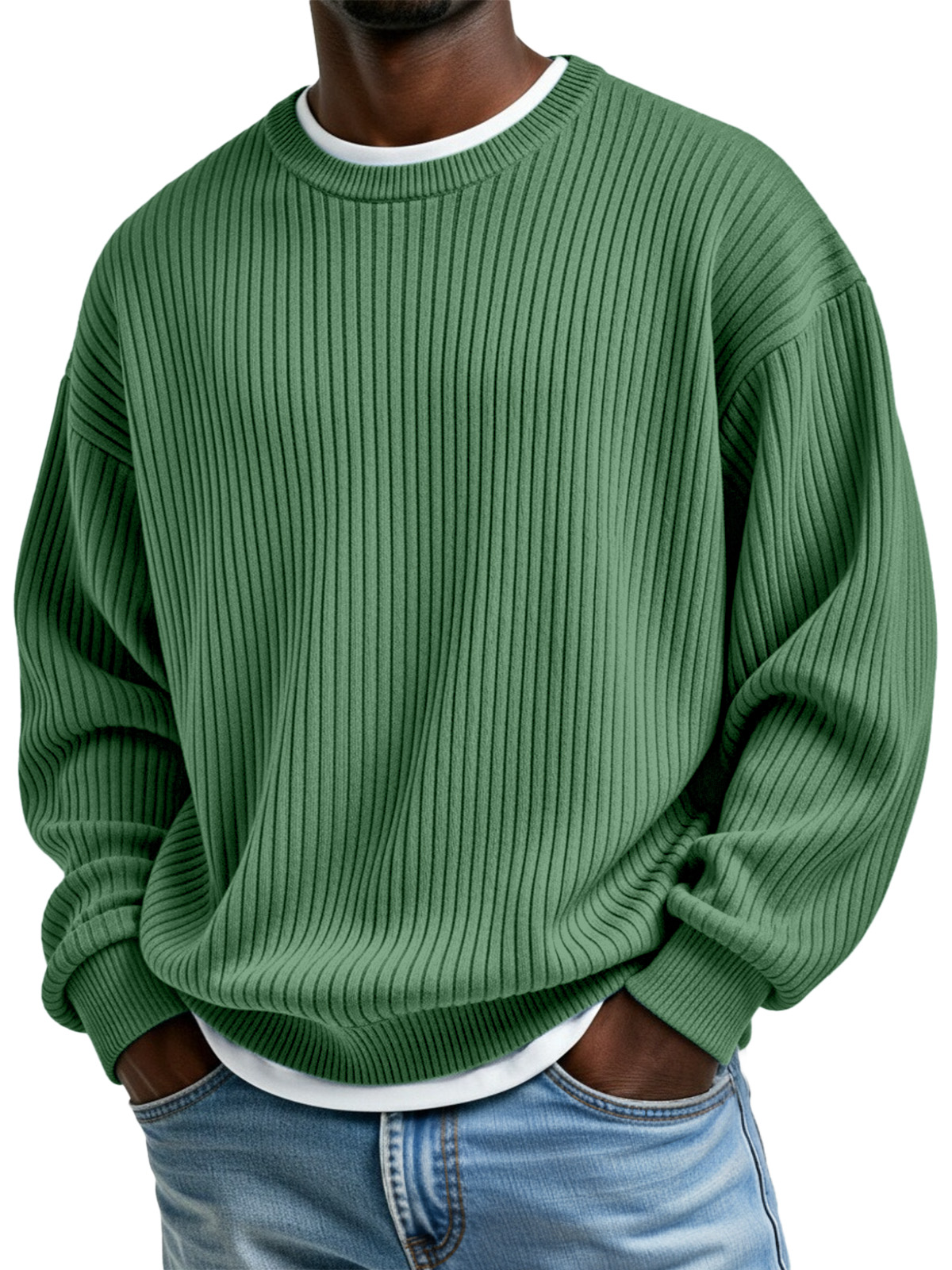 Basic Casual Ribbed Crew Neck Long-sleeved Sweatshirt