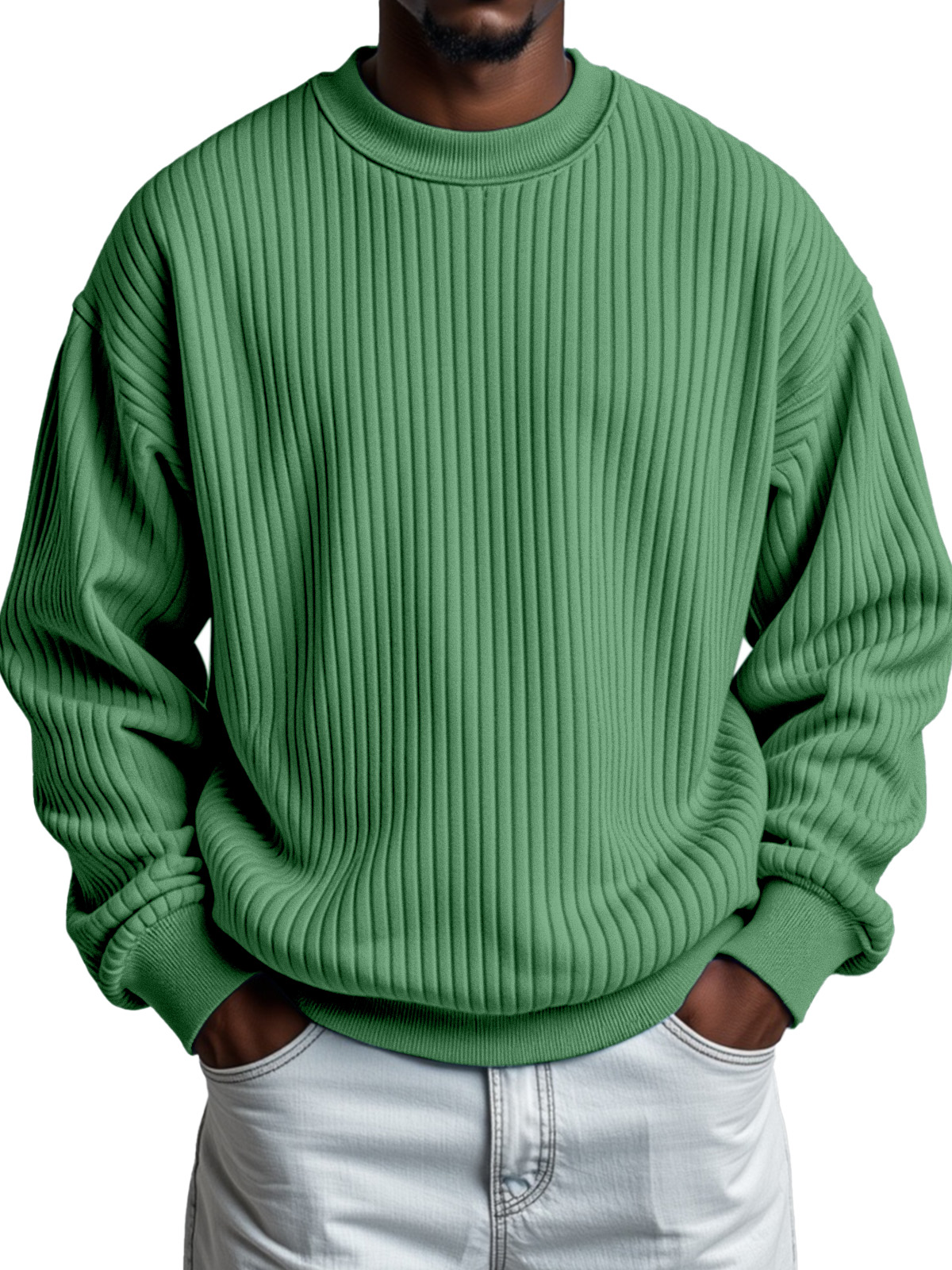 Men's Solid Color Quilted Vertical Pit Strip Round Neck Sweatshirt