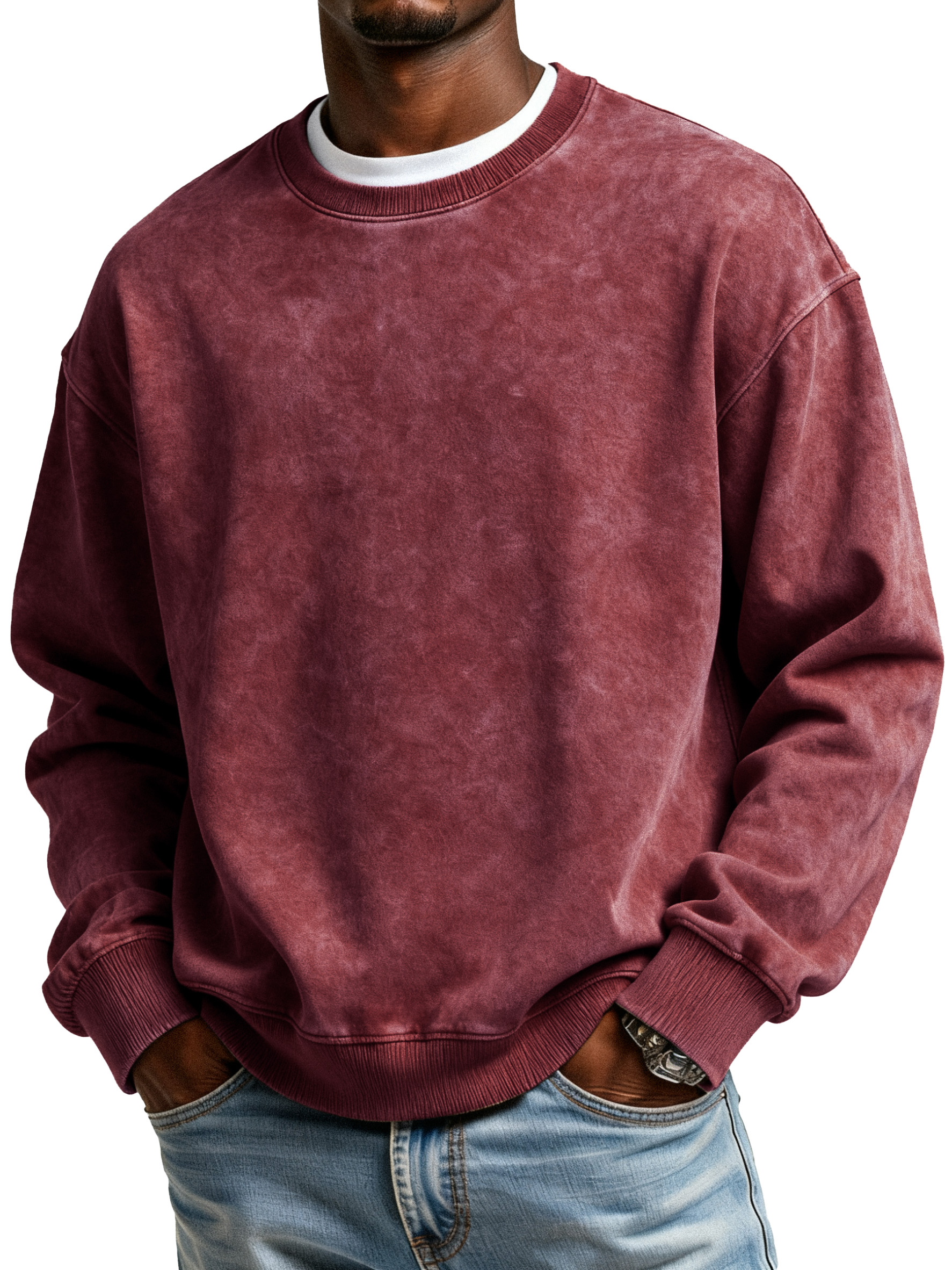 Heavy Washed Distressed Round Neck Pure Cotton Popular Off-shoulder Round Neck Sweatshirt