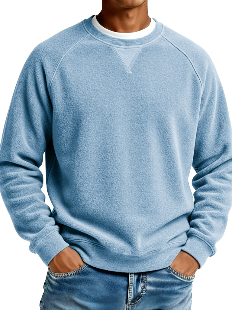 Men's Fashionable Casual Ribbed Fabric Raglan Neck Long-Sleeved Top
