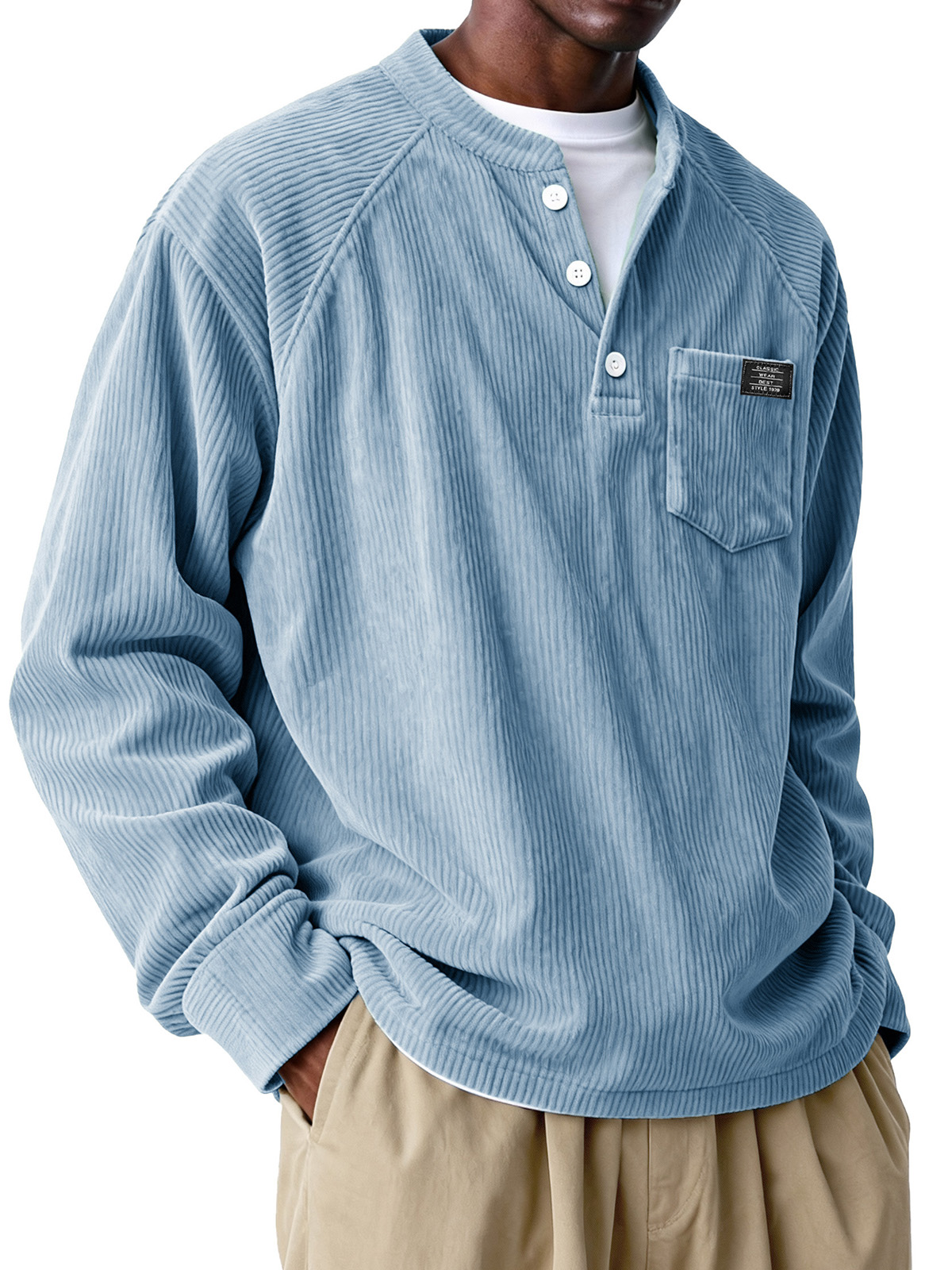 Men's Fashion Casual Plug-in Pocket Long-Sleeved Polo Shirt