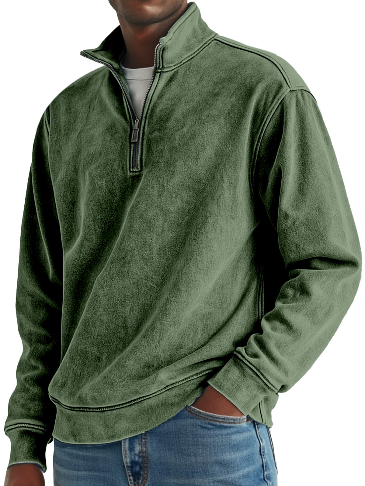 Men's Simple Retro Solid Color Quarter Zip Sweatshirt
