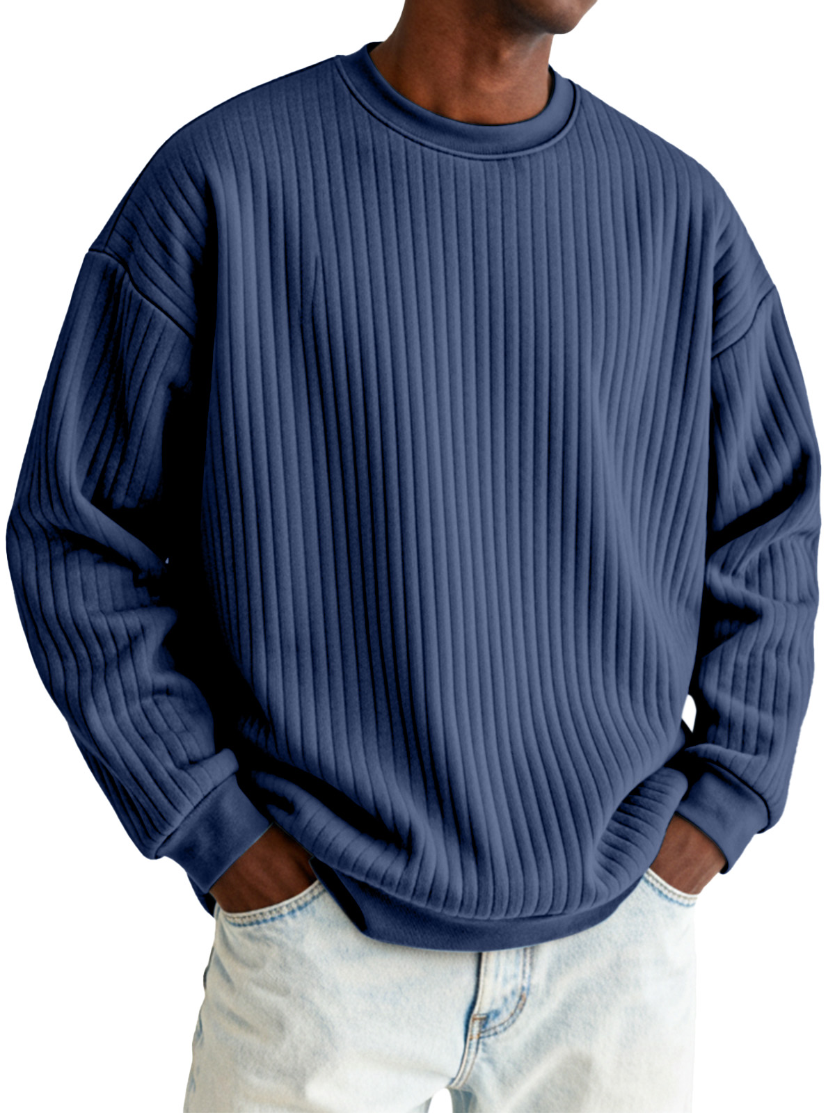Basic Casual Vertical Pit Round Neck Long-sleeved Sweatshirt