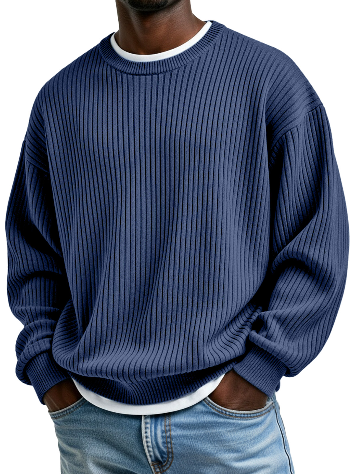 Basic Casual Ribbed Crew Neck Long-sleeved Sweatshirt