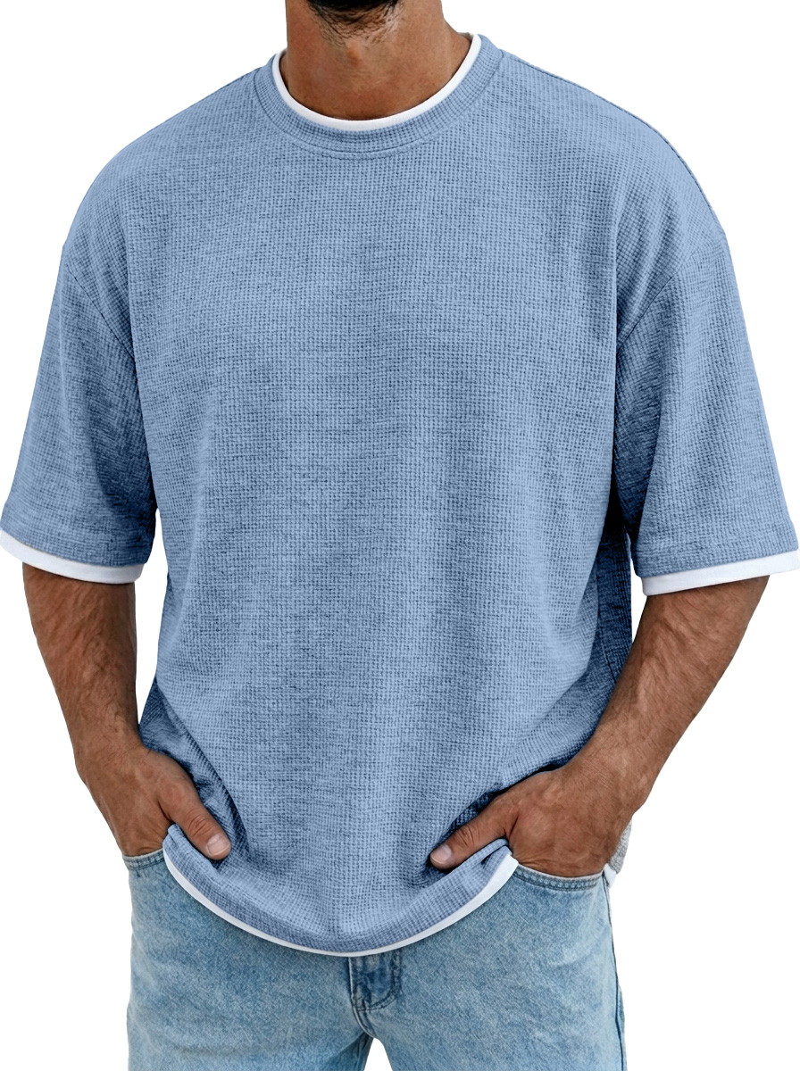 Men's Casual And Comfortable Solid Color Texture Short-sleeved Polo Shirt