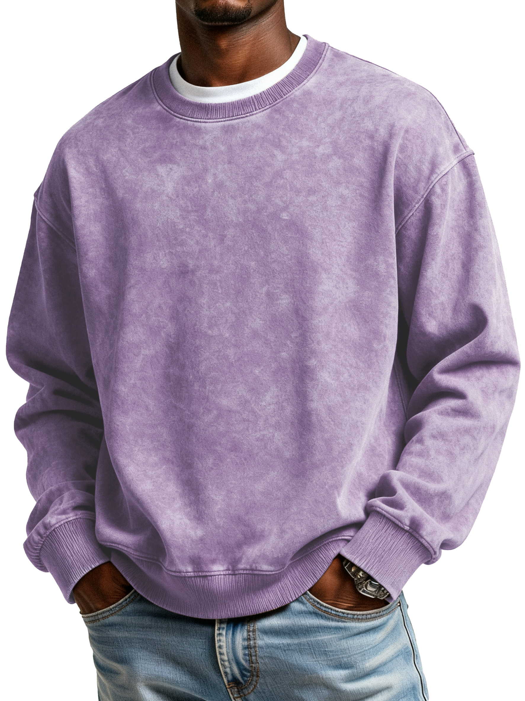 Heavy Washed Distressed Round Neck Pure Cotton Popular Off-shoulder Round Neck Sweatshirt