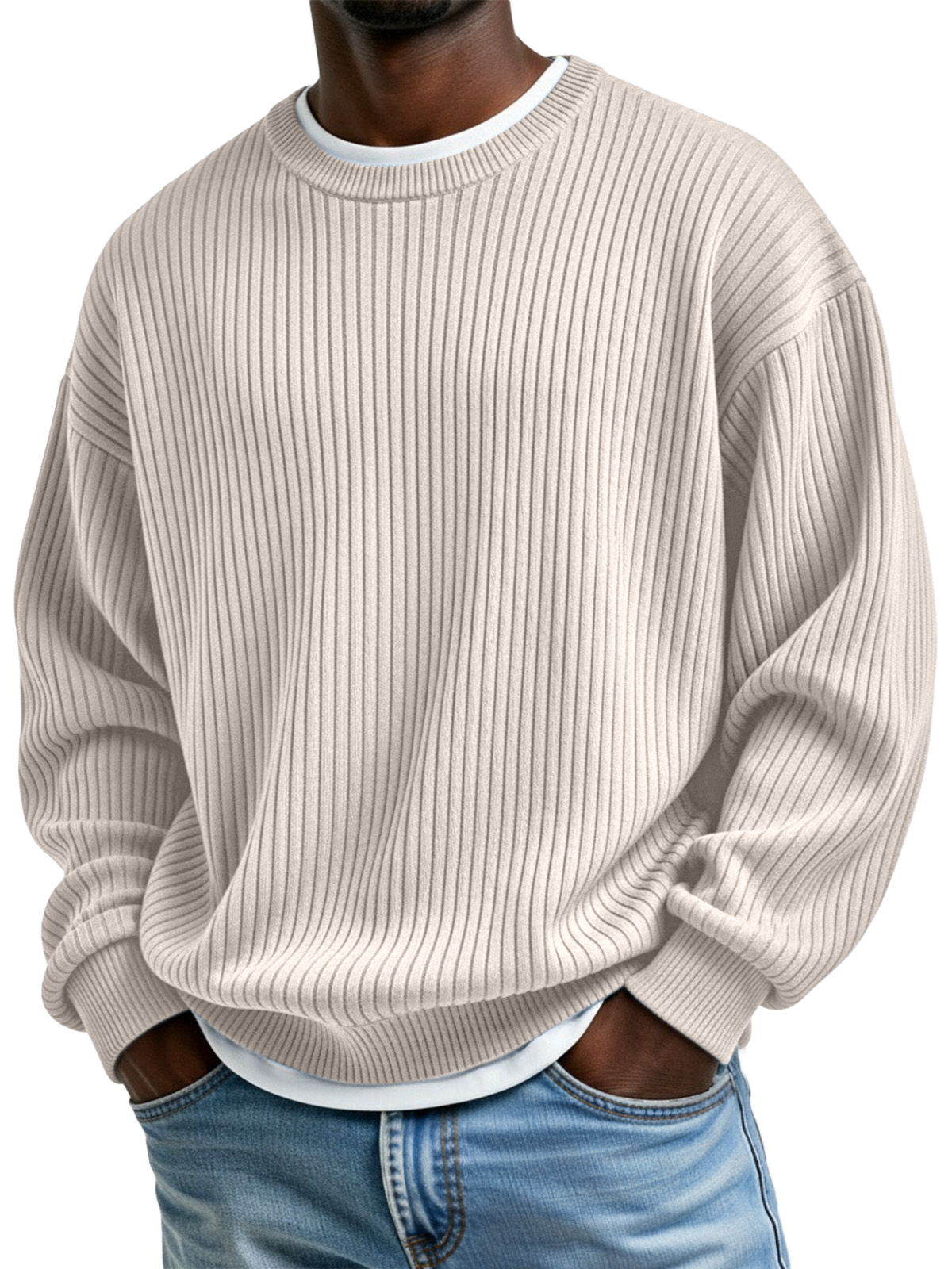 Basic Casual Ribbed Crew Neck Long-sleeved Sweatshirt