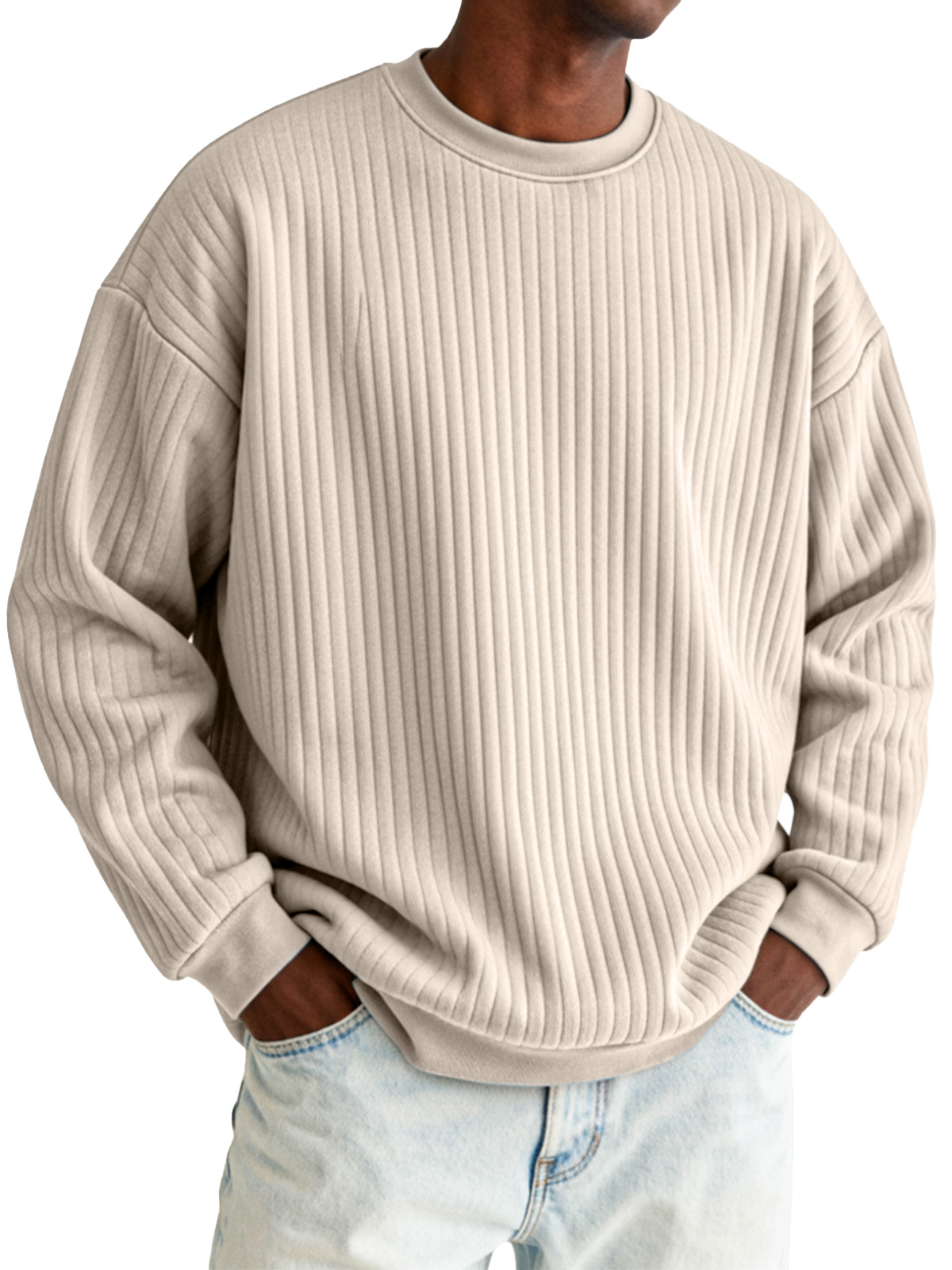 Basic Casual Vertical Pit Round Neck Long-sleeved Sweatshirt