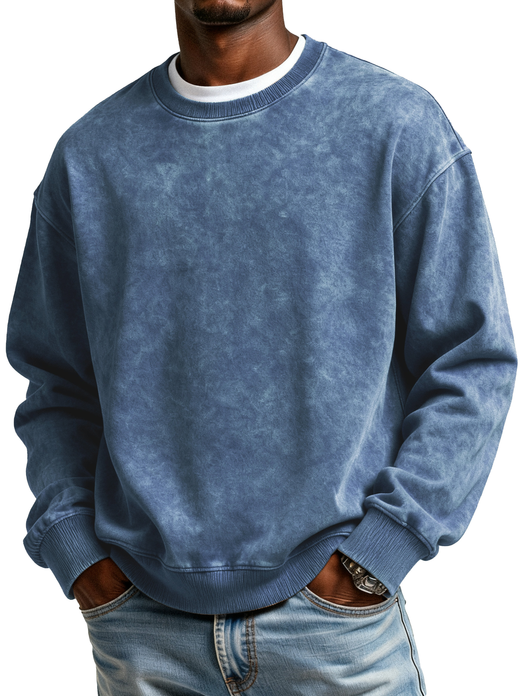 Heavy Washed Distressed Round Neck Pure Cotton Popular Off-shoulder Round Neck Sweatshirt