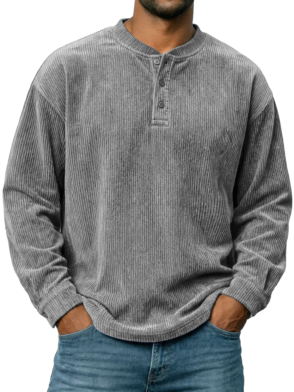 Men's Vintage Corduroy Casual Long-sleeved Henley Shirt