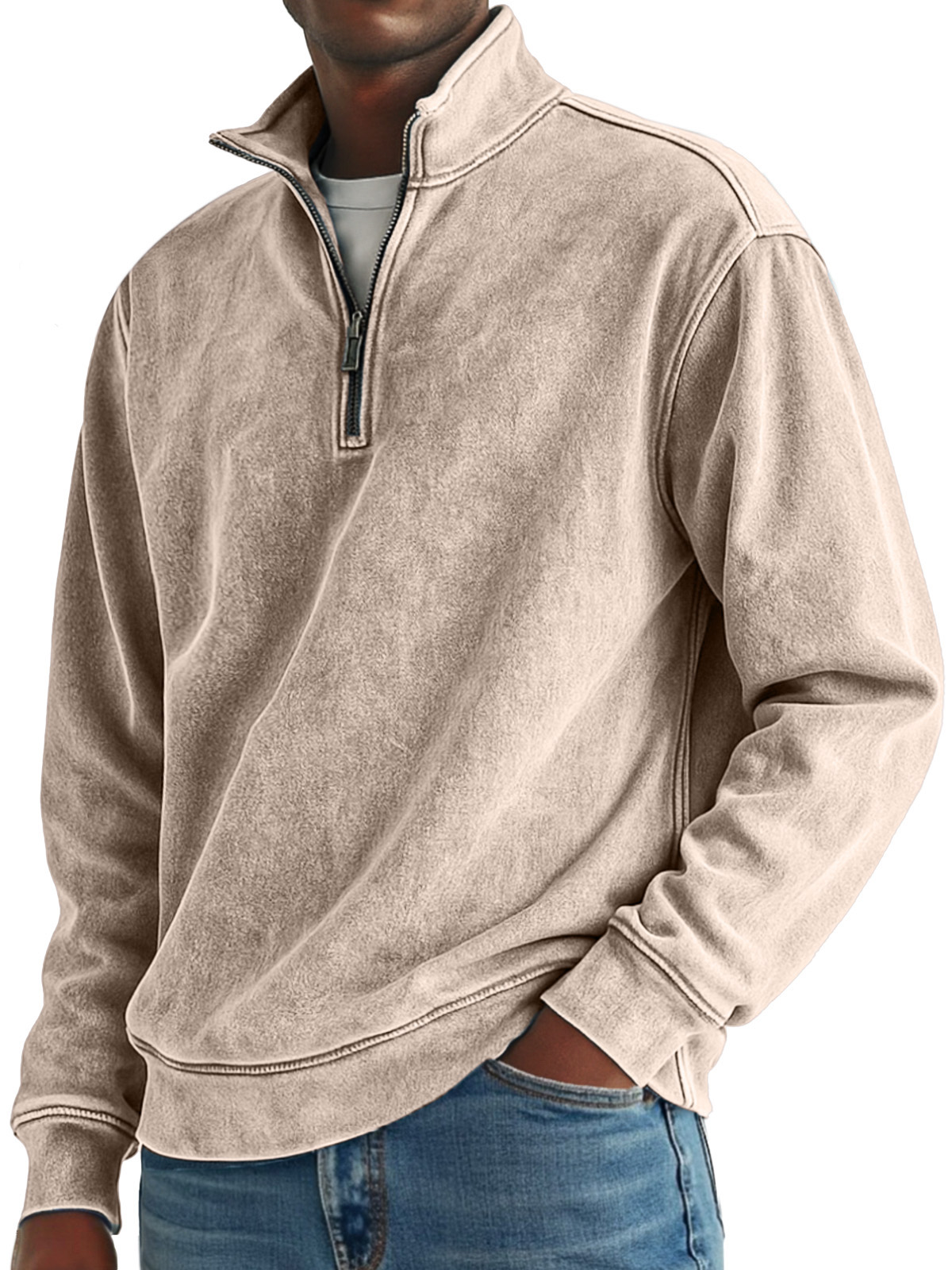 Men's Simple Retro Solid Color Quarter Zip Sweatshirt