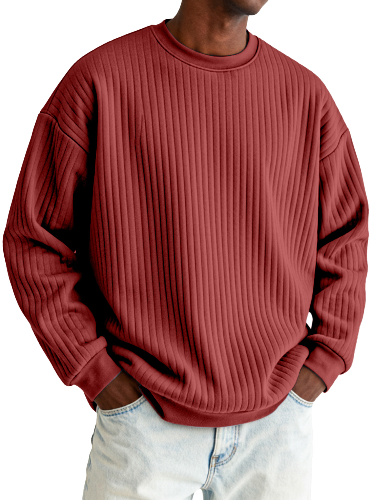 Basic Casual Vertical Pit Round Neck Long-sleeved Sweatshirt
