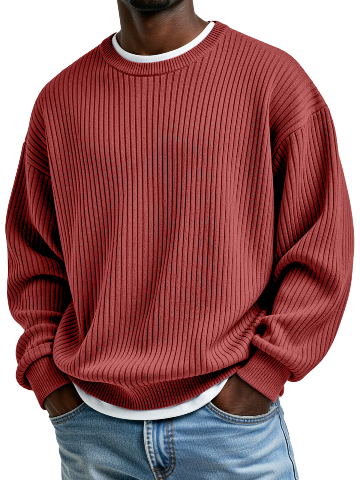 Basic Casual Ribbed Crew Neck Long-sleeved Sweatshirt