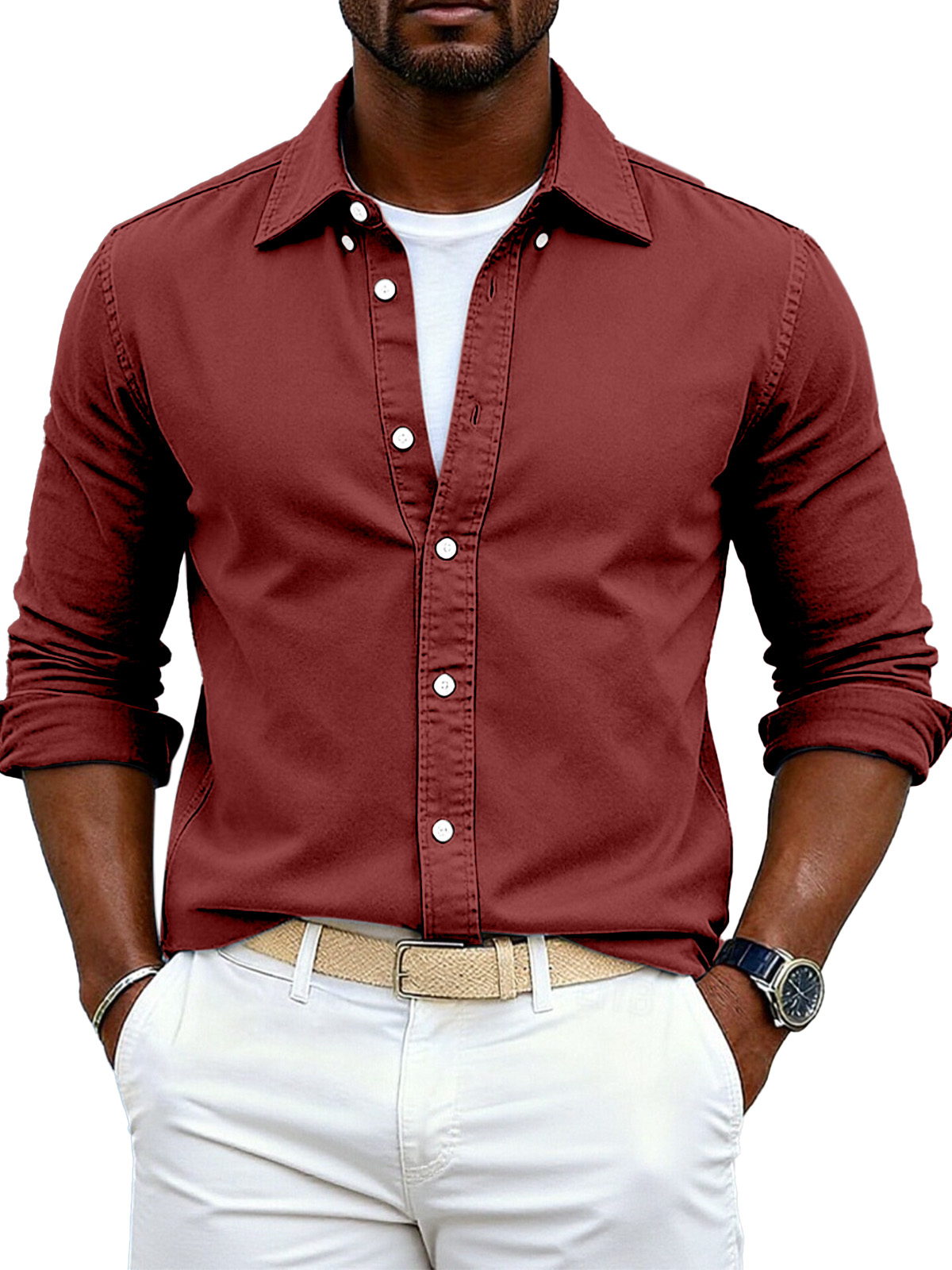 Men's Simple Casual Festive Loose Lapel Button Long Sleeve Shirt
